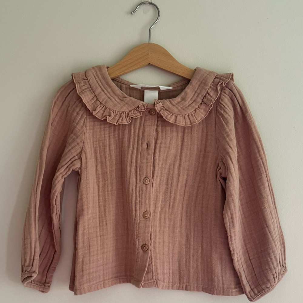 H&M Pink (Mauve) Button Down Shirt with Ruffled Collar